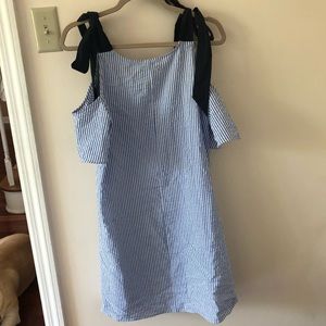 Blue Stripe Shoulder Tie Dress